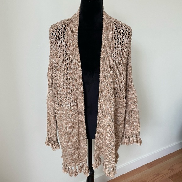 Cotton by Autumn Cashmere Pecan Natural Tassel Open Cardigan N11476 NWT Size S - Picture 1 of 9